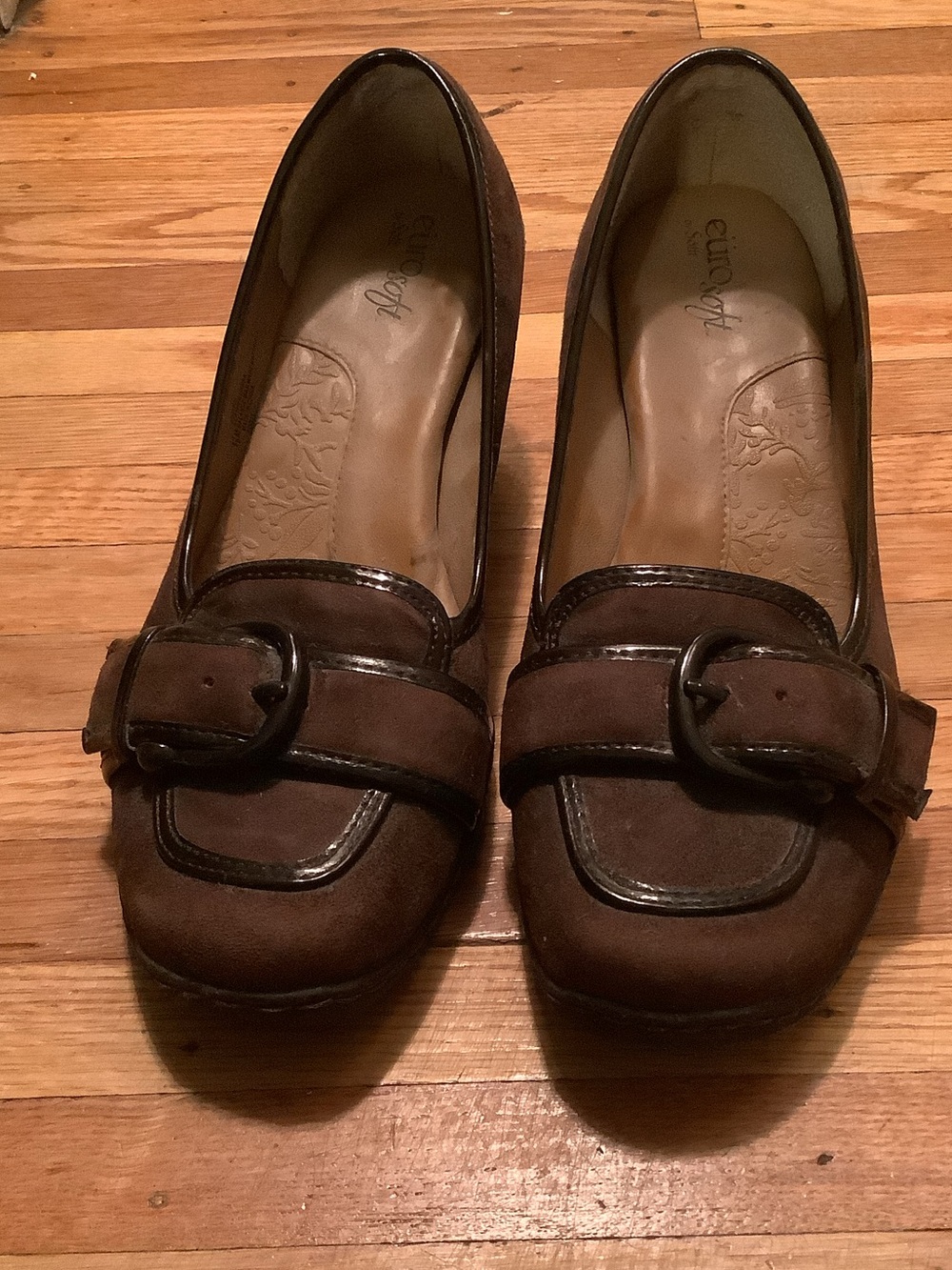Brown Suede Buckle Loafers by Eurosoft, size 8.5